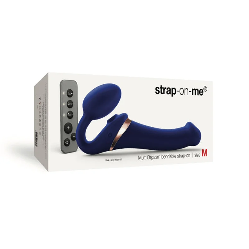 vibrating dildo with realistic texture for ultimate sensation-Strap-On-Me Multi Orgasm Bendable Strap-On With Remote Night Blue M