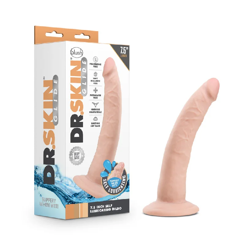 Plastered dildo-Dr. Skin Glide 7.5'' Self Lubricating Dildo Vanilla