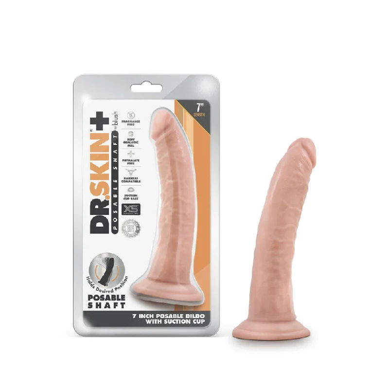 Varnished dildo-Dr. Skin Plus 7" Posable Dildo Vanilla