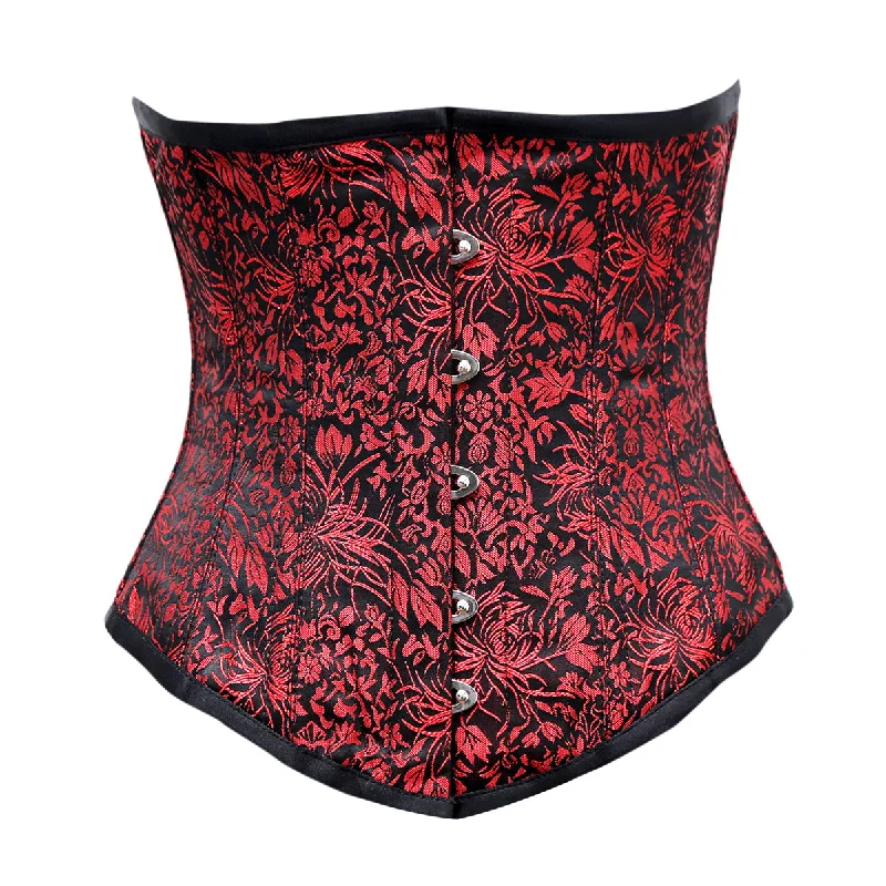 corset with structured twists-Liza Red Black Brocade Underbust Corset