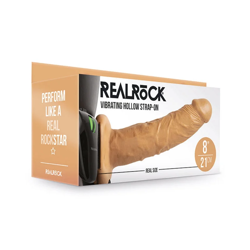 luxury sex toy for intense G-spot stimulation-RealRock Realistic 8 in. Vibrating Hollow Strap-On Tan