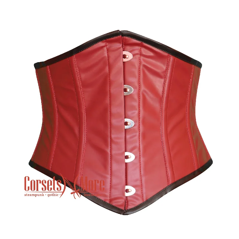 corset for festival folds-Plus Size Brown Leather Steampunk Underbust Waist Trainer Corset Bustier Top