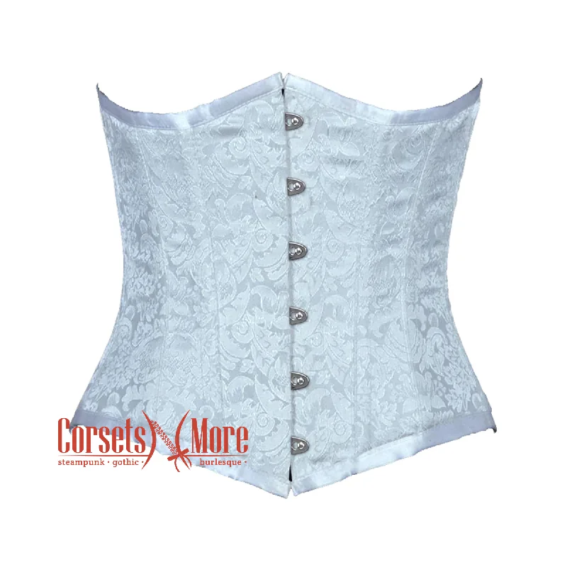 corset for fashion gathers-Plus Size Baby Blue Brocade Burlesque Waist Training Underbust Gothic Corset Bustier Top