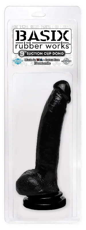 One-Time Masturbator Device-Basix Rubber Works 9" Suction Cup Thicky Dong Black - Large