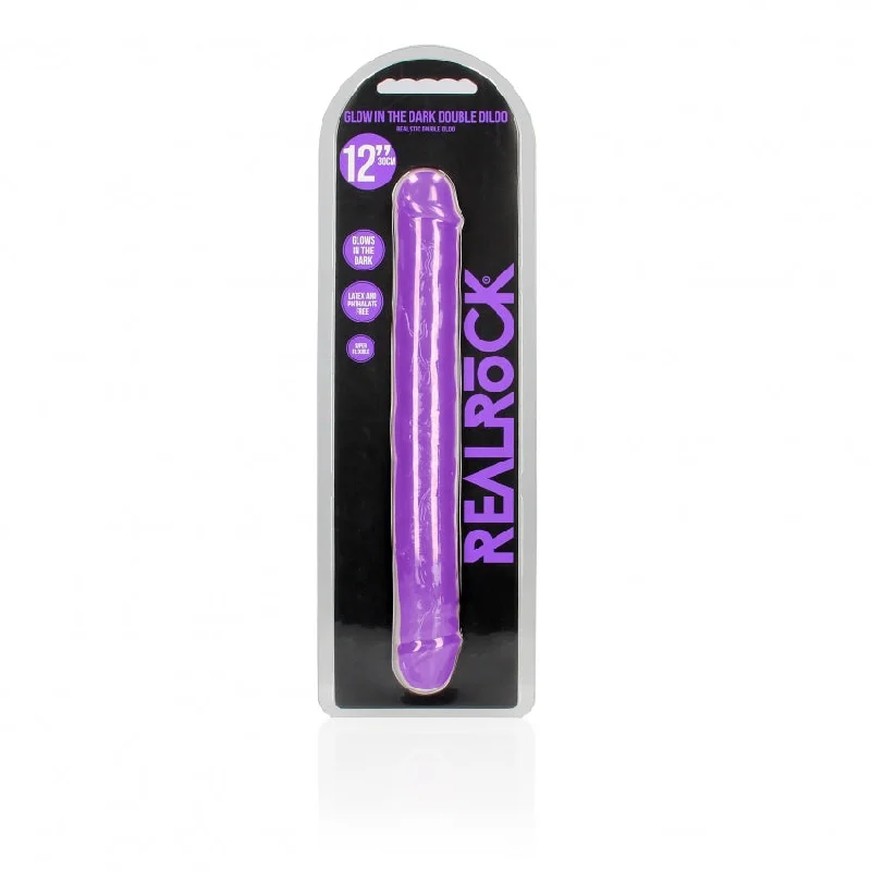 One-Time Masturbator Option-12" Inch Double Dong Glow in the Dark Neon - Purple