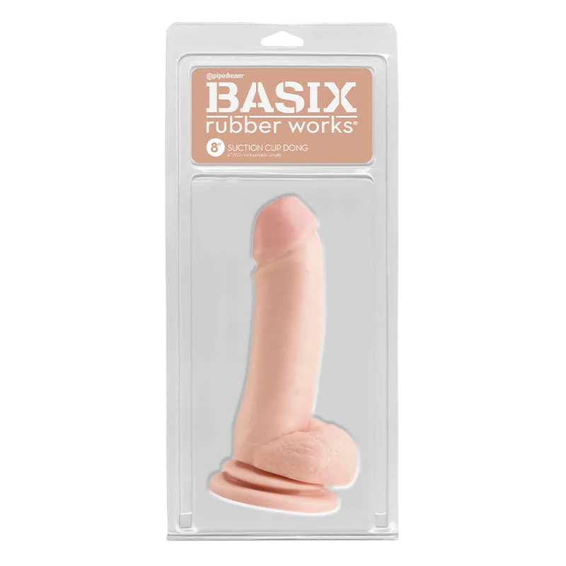 Gentle Masturbator Option-Basix Rubber Works 8 in. Suction Cup Dong With Balls Beige