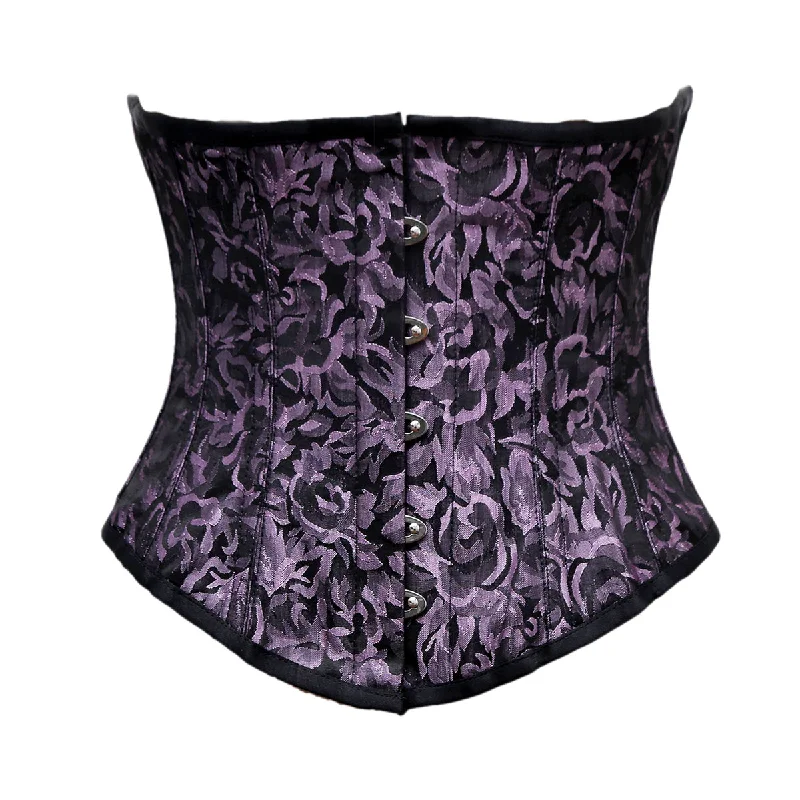 corset for burlesque gathers-Beryl Lilac Black Brocade Steel Boned Underbust Corset