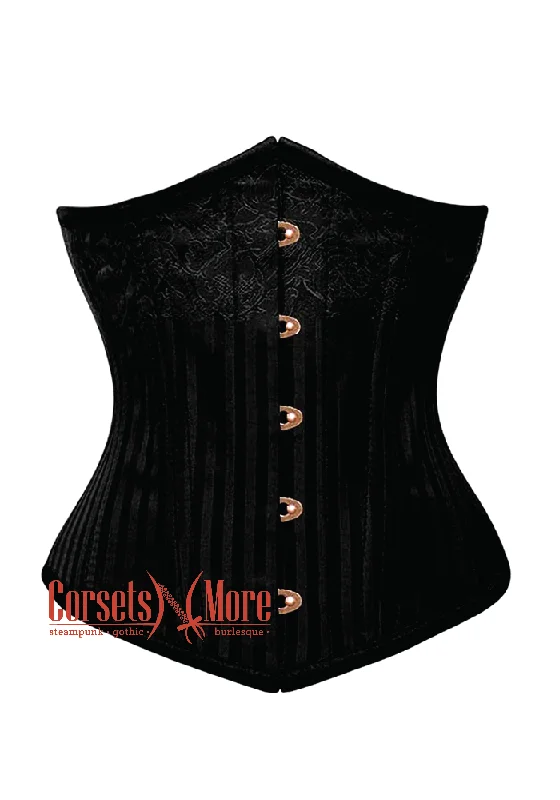 corset for burlesque folds-Plus Size Black Brocade With Antique Clasp Gothic Burlesque Underbust Corset