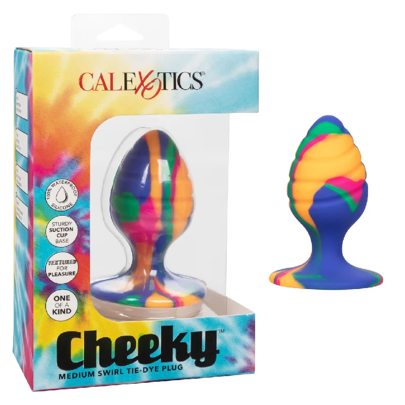 Multi-Function Masturbator-CaleXOtics CHEEKY MEDIUM SWIRL TIE-DYE BUTT PLUG with Suction Cup Multi Coloured