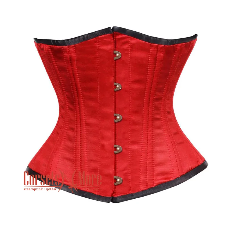 corset with asymmetrical levels-Plus Size Red Satin Double Bone Gothic Waist Training Underbust Corset Bustier Top