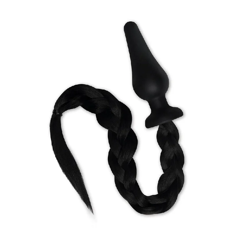 Waterproof Masturbator Grip-Furry Tales Black Pony Play Butt Plug