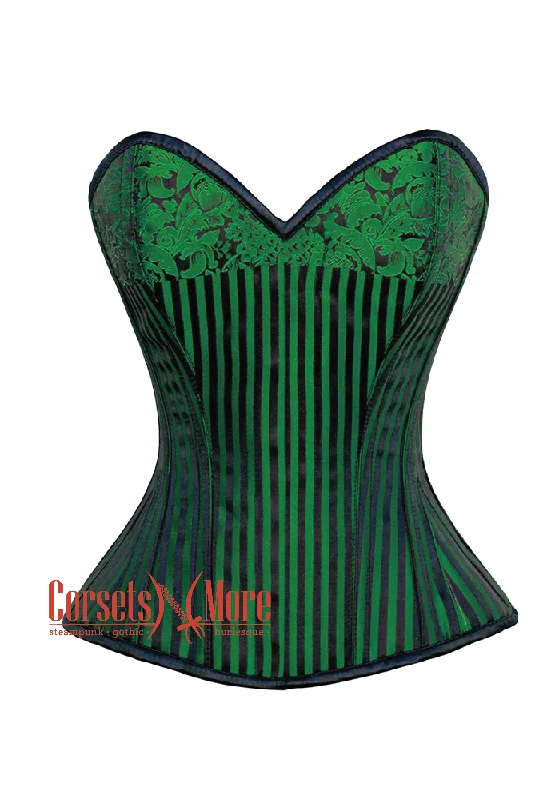 corset with pearl flows-Plus Size Green And Black Brocade Steampunk Overbust Costume Corset