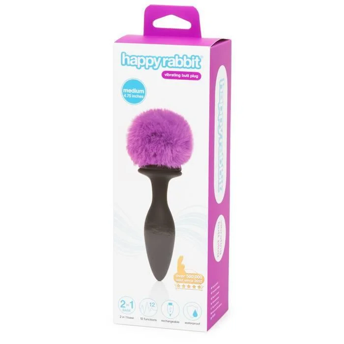 Long-Duration Masturbator-Happy Rabbit Rechargeable Vibrating Butt Plug Medium Black/Purple