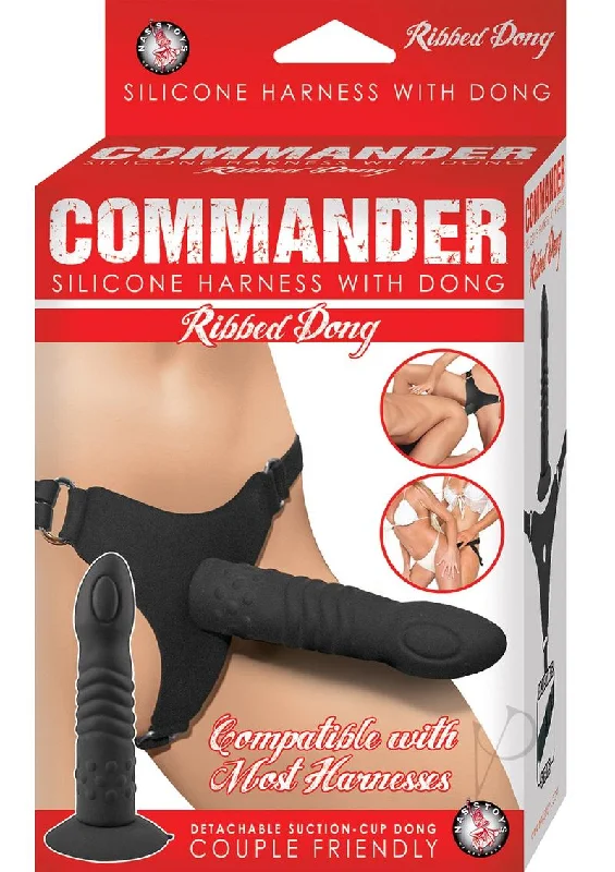 Portable Masturbator Tool-Commander Ribbed Dong Black