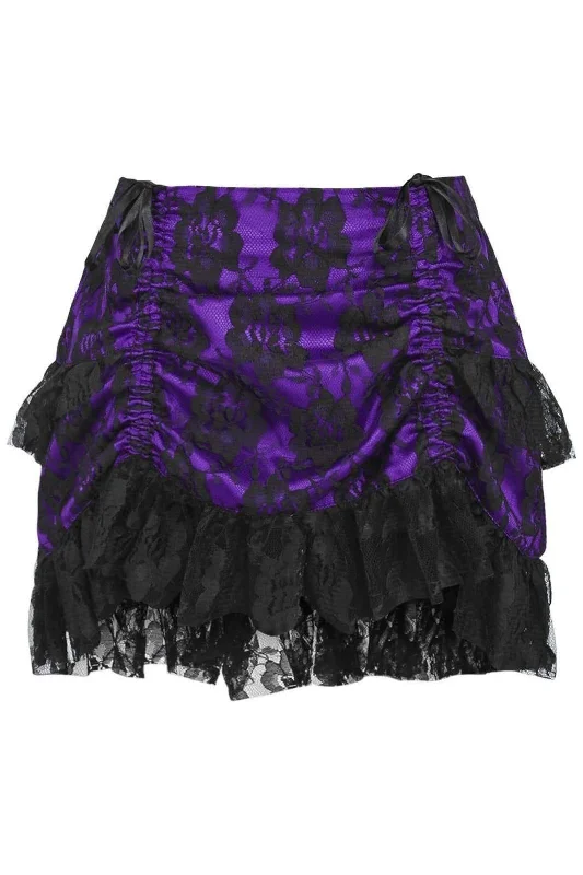 colorful lingerie for women-Purple/Black Lace Ruched Bustle Skirt