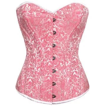 corset with studded waves-Lupion Pink Brocade Steel Boned Overbust Corset