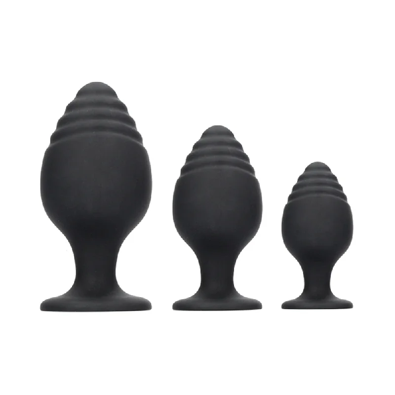 Minimal Masturbator Accessory-Ouch Rippled Butt Plug Set Black