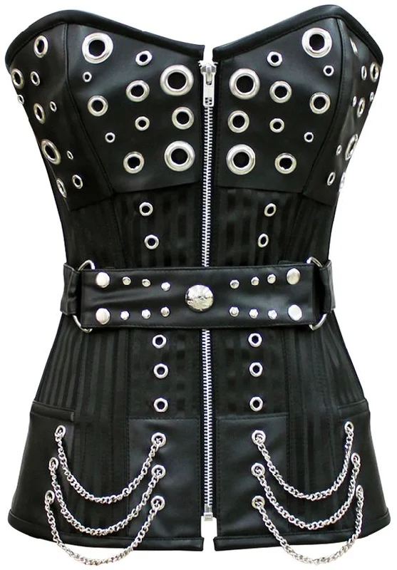 corset with halter flows-Ursula Black Brocade Overbust Corset