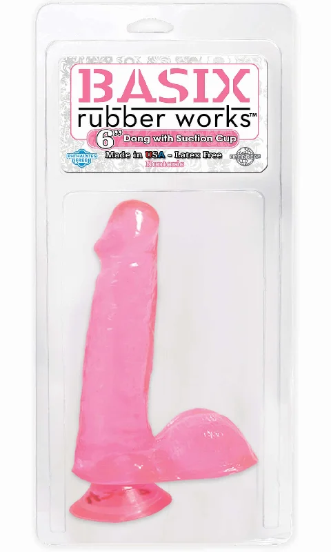 Disposable Masturbator Case-Basix Rubber Works 6" Dong with Suction Cup Pink