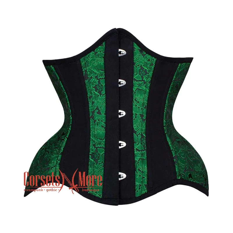 corset with metallic drapes-Plus Size Green Black Brocade Black Cotton Stripe Silver Busk Steampunk Underbust Corset