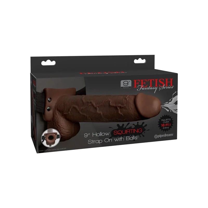 vibrating dildo for better penetration and orgasms-Fetish Fantasy 9in Hollow Squirting Strap-on With Balls, Brown