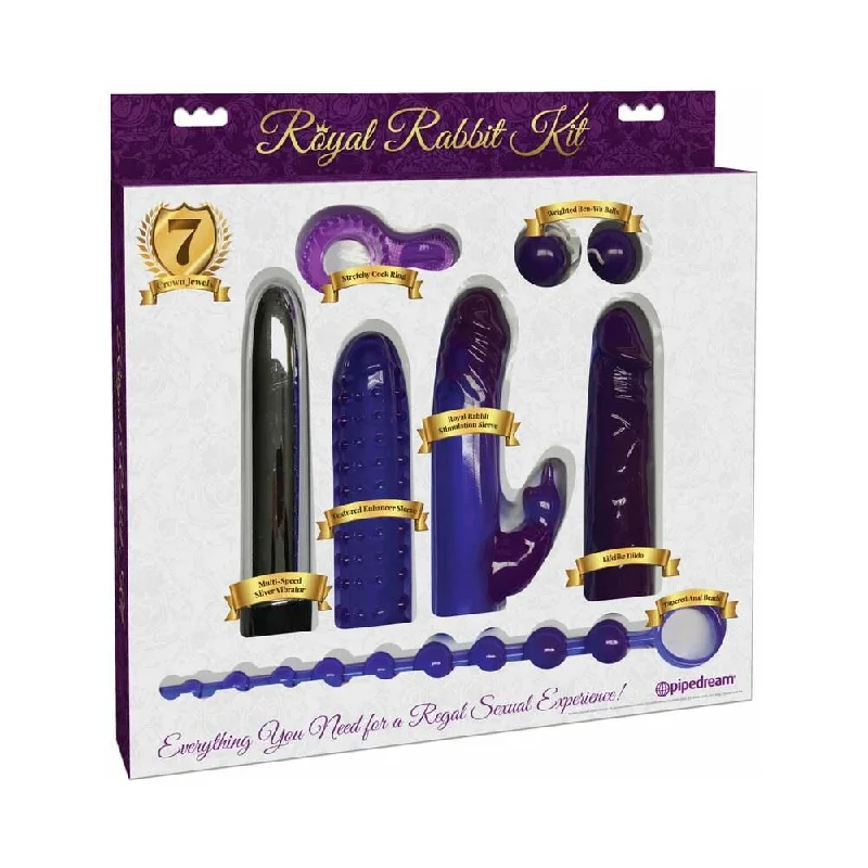 silicone prostate massager for ultimate pleasure-Pipedream 7-Piece Royal Rabbit Kit Purple