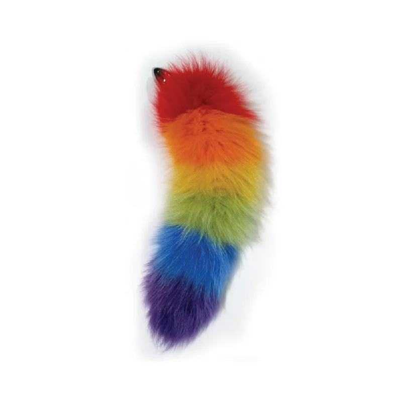 Non-Sticky Masturbator-Rainbow Foxy Tail  Fur Tail With Stainless Steel Butt Plug