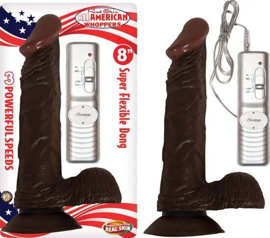 Discreet Masturbator Insert-Afro American Whopper with Balls Vibrating 8-Inch Brown Dong