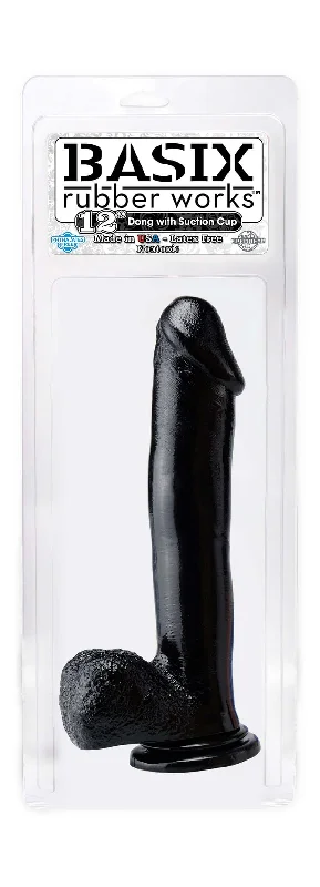 Travel Masturbator Design-Basix Rubber Works 12" Dong with Suction Cup Black