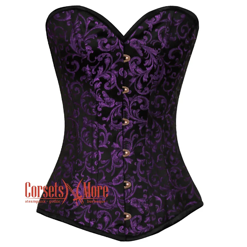 corset for alternative gathers-Plus Size Purple And Black Brocade Gothic Corset Burlesque Overbust Top