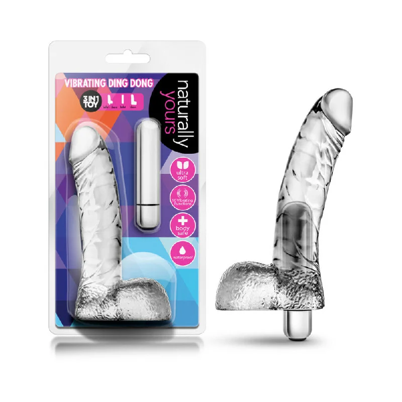 High-Quality Masturbator Sleeve-Naturally Yours Vibrating Ding Dong with Balls 6.5 in. Clear