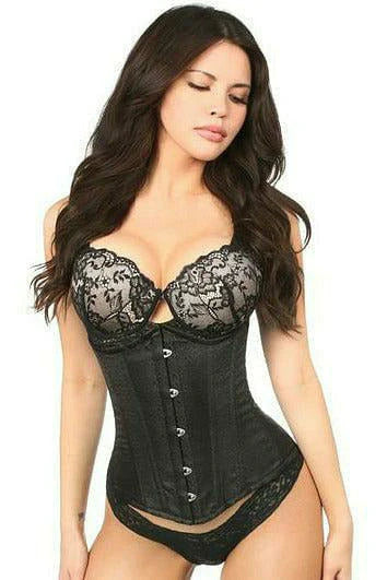 black satin lingerie for bridal night-Black Brocade Underbust Corset