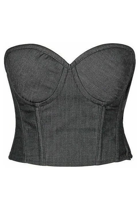 sexy mesh lingerie with silk details-Lavish Black Denim Underwire Bustier