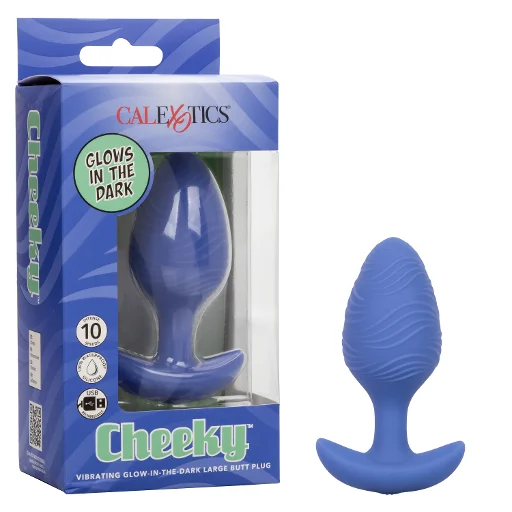 Quiet-Feel Masturbator-Cheeky™ Vibrating Glow-In-The-Dark Large Butt Plug-Blue