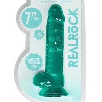 Anti-static dildo-RealRock Crystal Clear Dildo - 7" Blue and Green