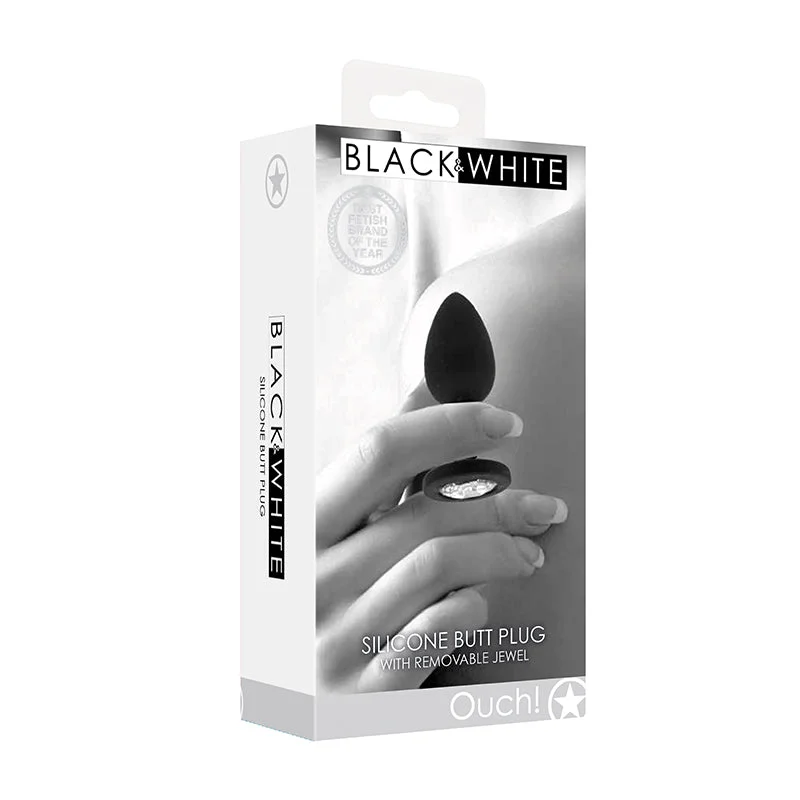 Customizable Masturbator Kit-Ouch! B&W Sili Butt Plug Remove Jewel Bk