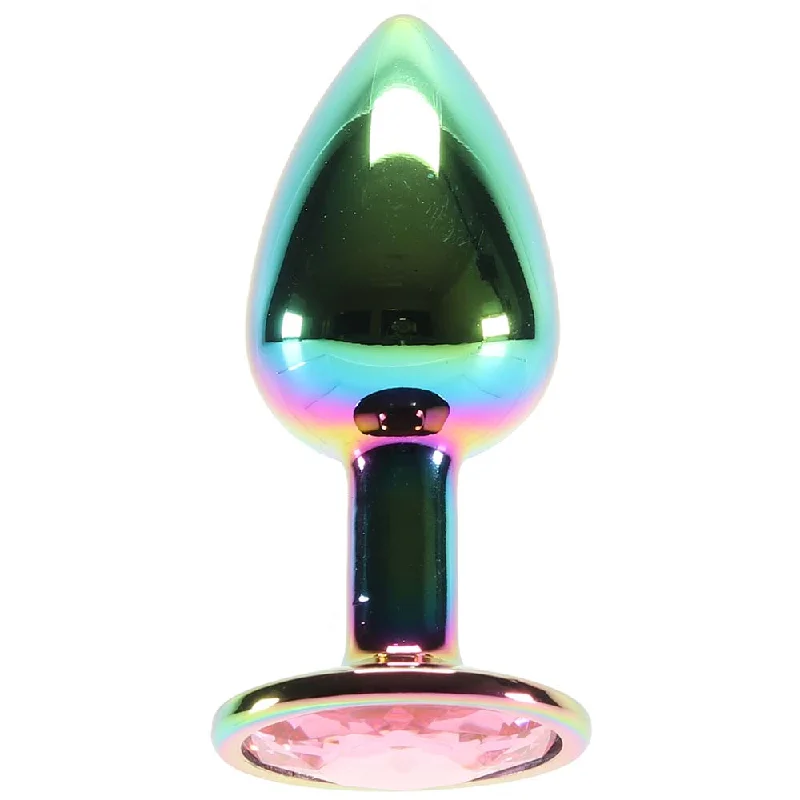 Ergonomic Masturbator Tool-Small Aluminum Plug with Pink Gem in Multicolor