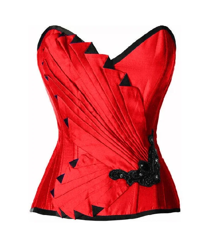 corset with pearl folds-Gotrezka Red Satin/Taffeta Embroidered Overbust Corset