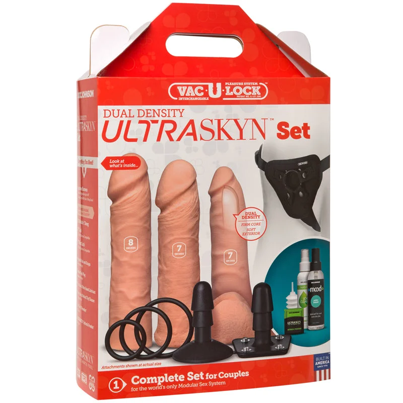 vibrating dildo with multiple vibration patterns-Vac-U-Lock Dual Density Ultraskyn Set - Beige