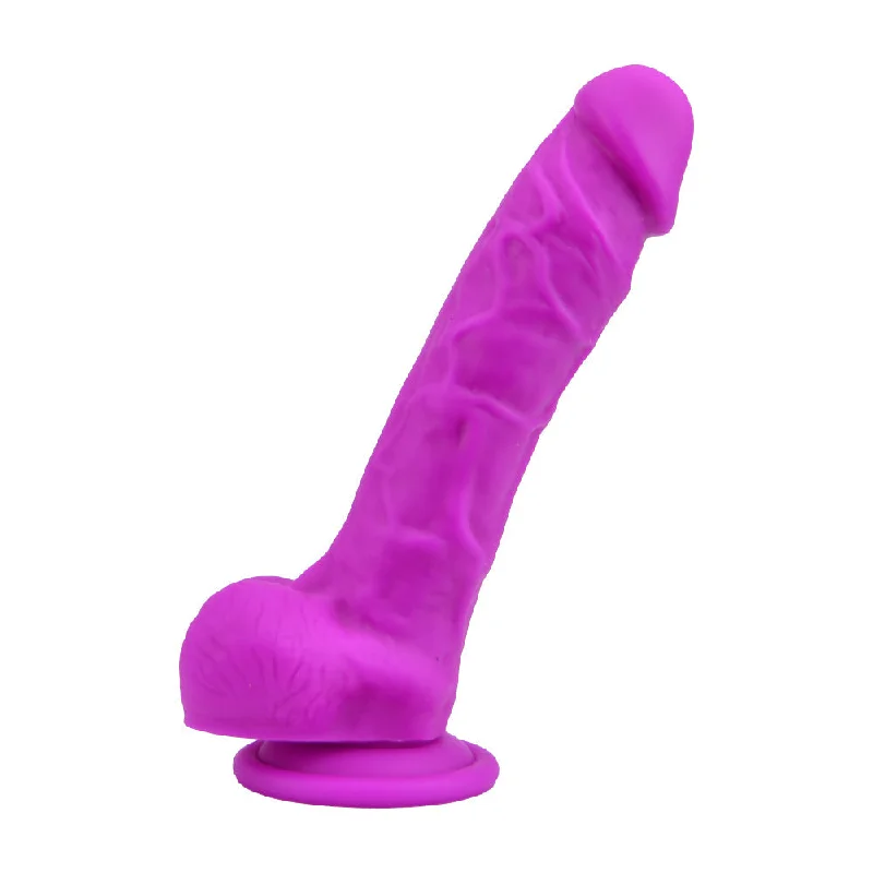 Ridged dildo-Loving Joy 8 Inch Realistic Silicone Dildo with Suction Cup and Balls Purple