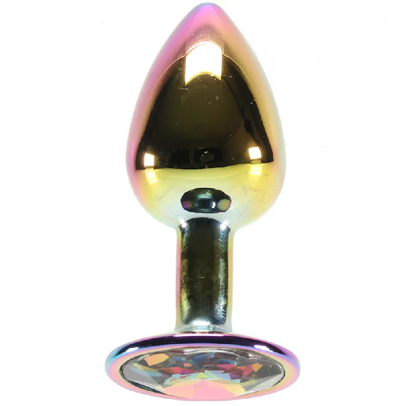 Skin-Soft Masturbator Feel-Small Aluminum Plug with Rainbow Gem in Multicolor