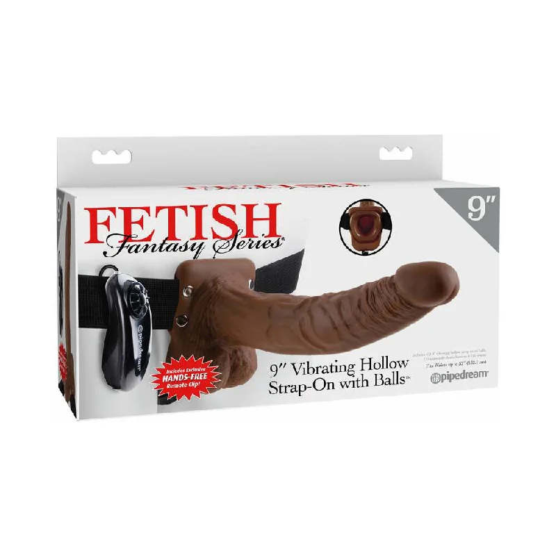 elegant satin lingerie with lace details-Fetish Fantasy Series 9 in. Vibrating Hollow Strap-On with Balls Brown/Black