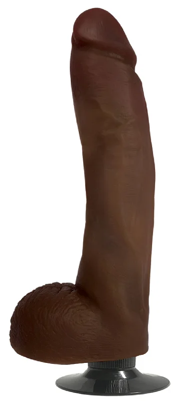 Vibrating Masturbator Sleeve-Jock 10 Inch Vibrating Dong With Balls Chocolate