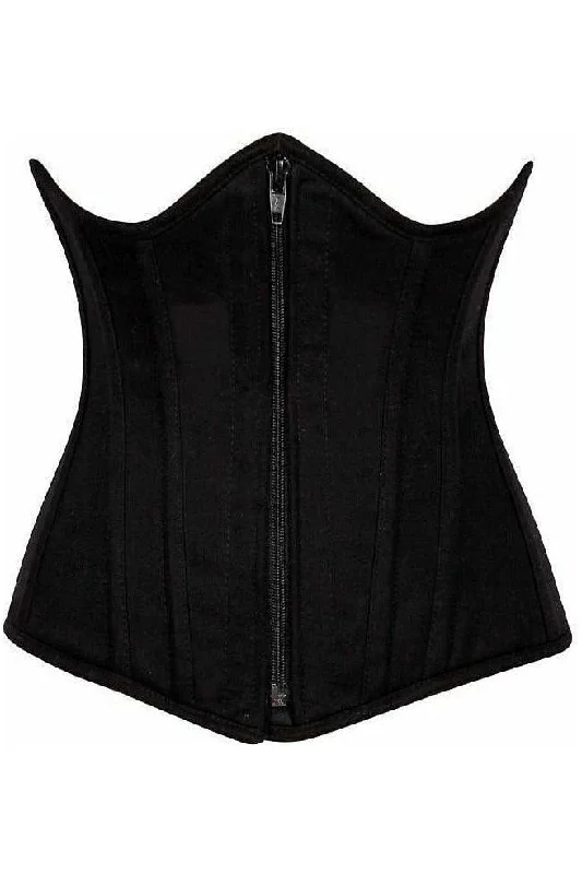 silk lace lingerie for special nights-Top Drawer Black Cotton Underbust Steel Boned Corset