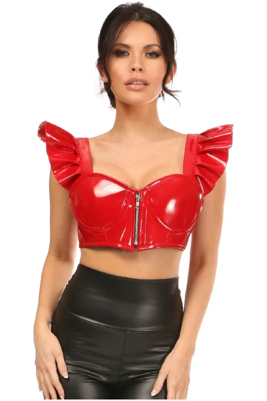 luxury lingerie for special occasions-Lavish Red Patent Underwire Bustier Top w/Removable Ruffle Sleeves