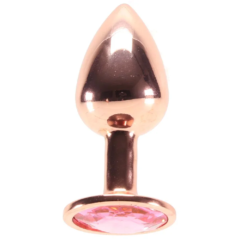 Ultra-Compact Masturbator Tool-Small Aluminum Plug with Pink Gem in Rose Gold