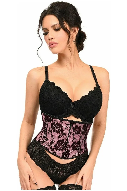 sexy lingerie for honeymoon-Lavish Pink w/Black Lace Overlay Mini Cincher