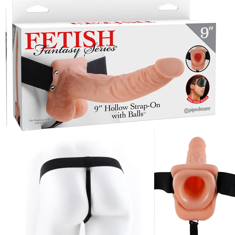 dual-stimulation vibrator for clitoral and vaginal pleasure-Ff Hollow Strap On W/balls 9 Flesh