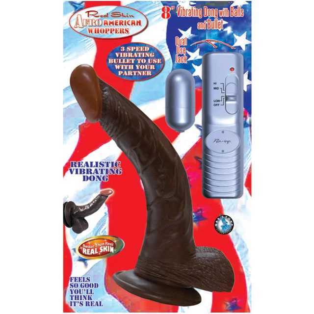 versatile vibrating toy for solo and couples play-Afro Amer Whopper 8in Curvd Vib w/Balls