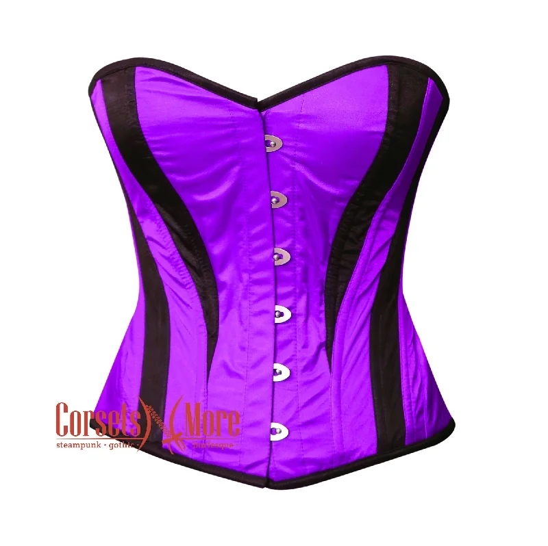 corset for bridal waves-Plus Size Purple and Black Satin Burlesque Costume Overbust Corset Top